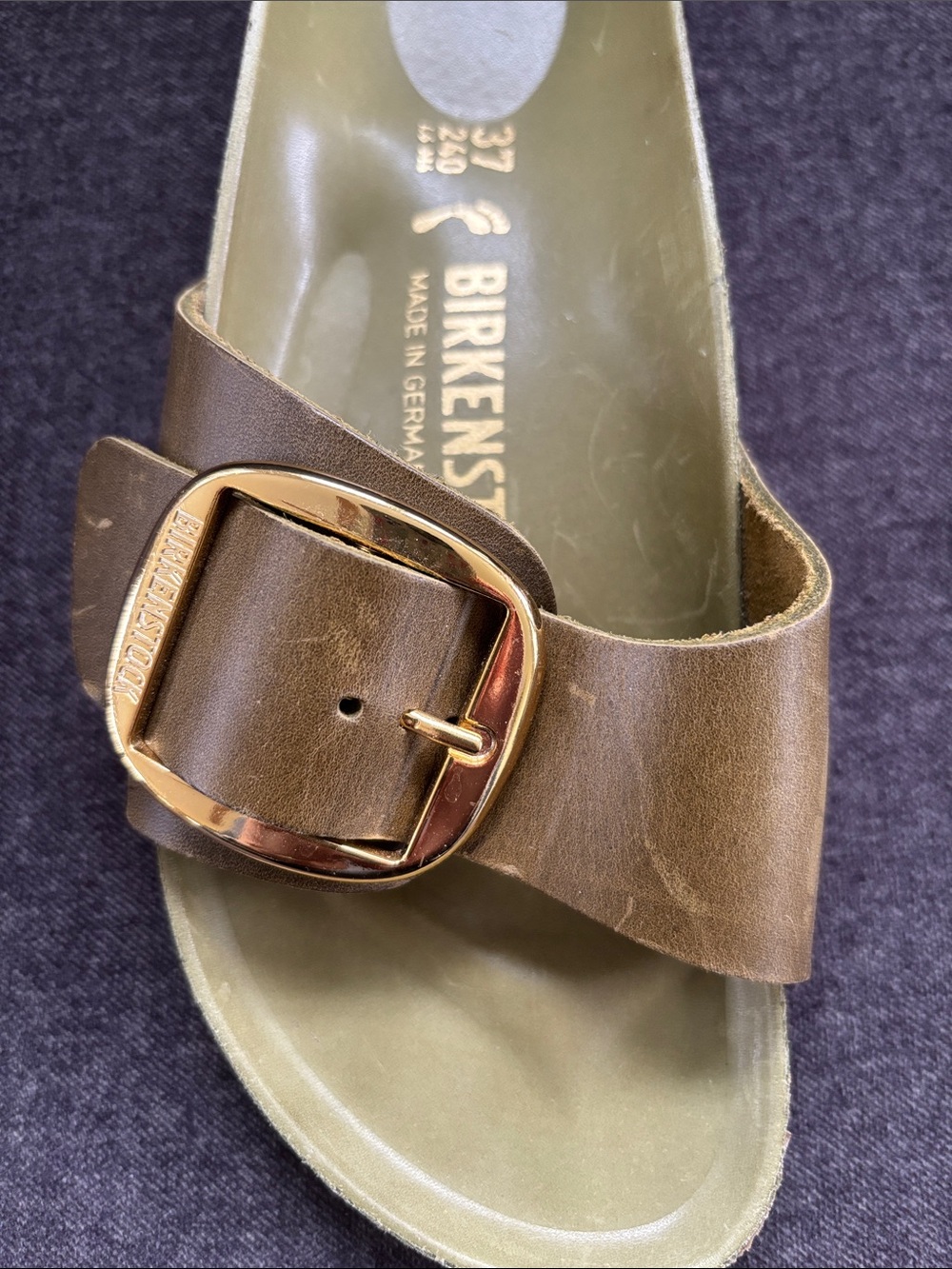 Birkenstock Madrid Big Buckle Mud Green Leather Slide Sandal 37 Narrow US 6 6.5 - Picture 4 of 13